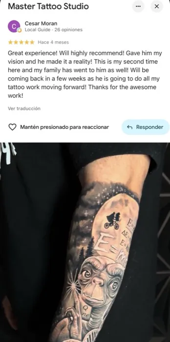 Google review for Master Tattoo Studio, Tampa