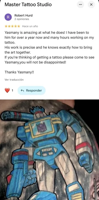 Google review for Master Tattoo Studio, Tampa