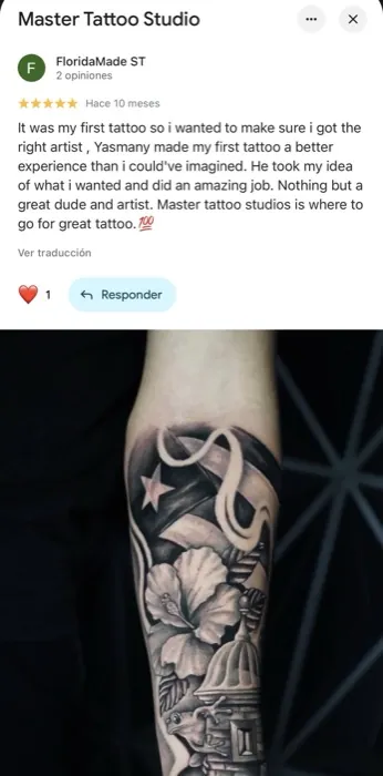 Google review for Master Tattoo Studio, Tampa